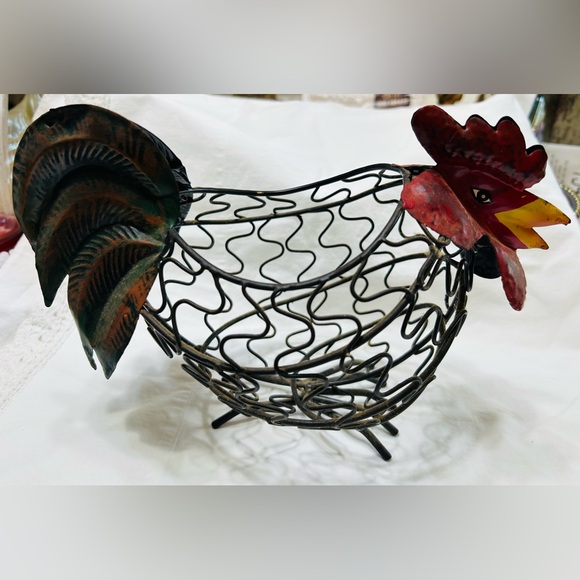 Rooster basket/decor. Display real or fake eggs.  New condition. Colors bright. - Picture 4 of 4